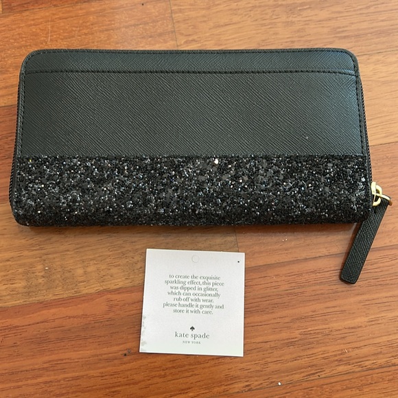 Kate Spade Wallet Greta Court NEDA black Glitter Wallet NWOT - Picture 3 of 9
